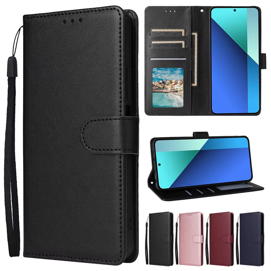 Wallet with Card Slot Kickstand Magnetic Flip Leather Case for Xiaomi Redmi Note 13 Pro plus 12 12S 11 11S 10 10S 9 Pro 8T 7