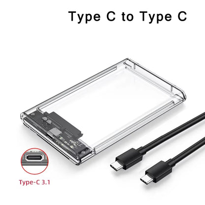 USB 3.0/Type C HDD Enclosure 2.5 Inch SATA SSD External Hard Drive Case with 5Gbps Transfer Speed Clear Harddisk Boxs Tool-Free