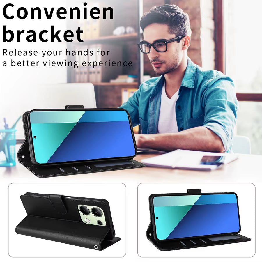 Wallet with Card Slot Kickstand Magnetic Flip Leather Case for Xiaomi Redmi Note 13 Pro plus 12 12S 11 11S 10 10S 9 Pro 8T 7