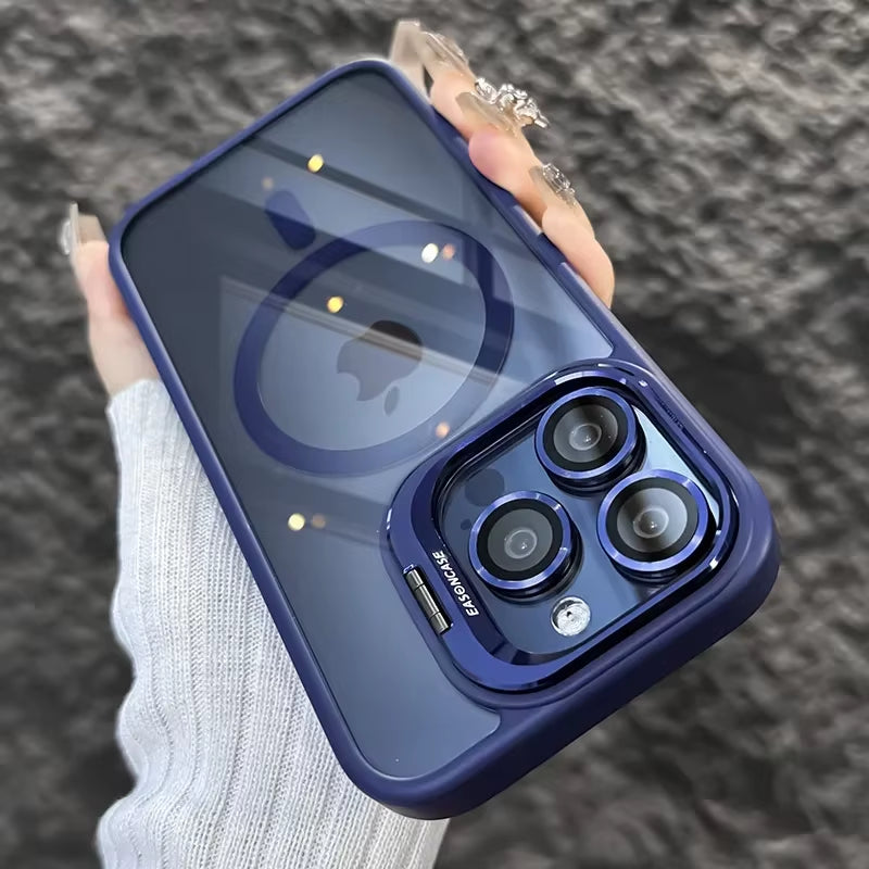 Luxury Magnetic Shockproof Phone Case for Iphone15 14 13 12 11 Pro Max plus Funda Stand Glass Lens Protection Back Cover