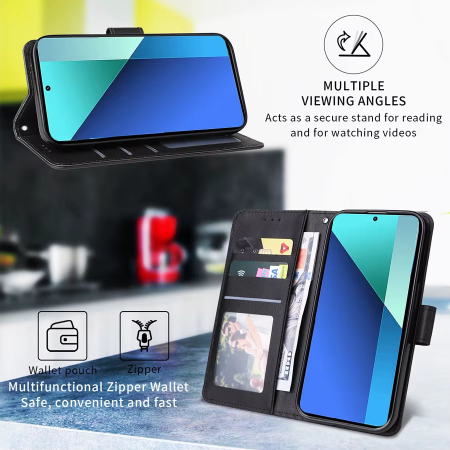 Wallet with Card Slot Kickstand Magnetic Flip Leather Case for Xiaomi Redmi Note 13 Pro plus 12 12S 11 11S 10 10S 9 Pro 8T 7